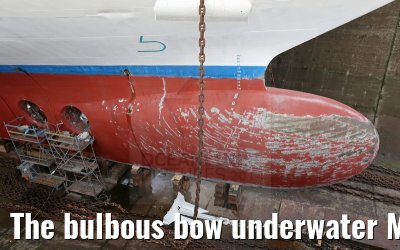 The bulbous bow underwater MS Artania