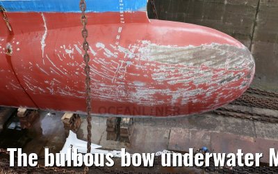 The bulbous bow underwater MS Artania