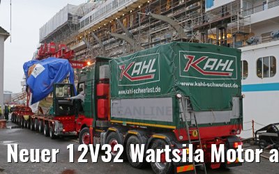 Neuer 12V32 Wartsila Motor auf Schwertransport MS Artania 22.10.2014