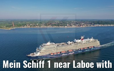 Mein Schiff 1 near Laboe with marine memorial 04.06.2021