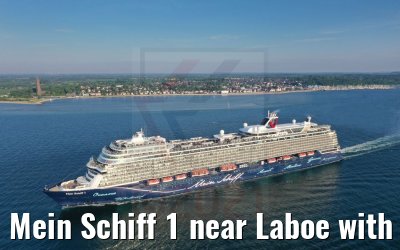Mein Schiff 1 near Laboe with marine memorial 04.06.2021