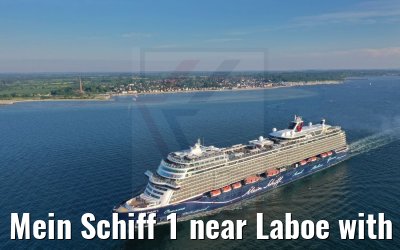 Mein Schiff 1 near Laboe with marine memorial 04.06.2021