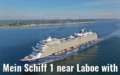 Mein Schiff 1 near Laboe with marine memorial 04.06.2021