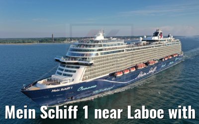Mein Schiff 1 near Laboe with marine memorial 04.06.2021