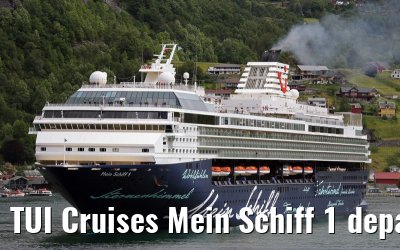 TUI Cruises Mein Schiff 1 departing the Geirangerfjord, 16. June 2014