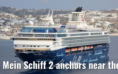 Mein Schiff 2 anchors near the port of Mykonos 26.07.2018