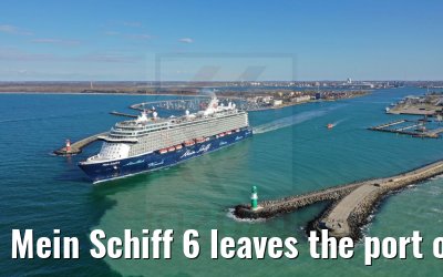 Mein Schiff 6 leaves the port of Warnemünde 23.04.2021