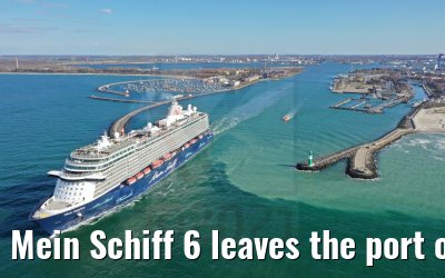 Mein Schiff 6 leaves the port of Warnemünde 23.04.2021