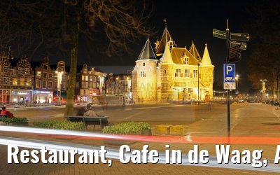 Restaurant, Cafe in de Waag, Amsterdam by night