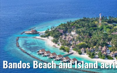 Bandos Beach and Island aerial views, Maldives 25.02.2024