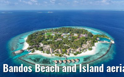 Bandos Beach and Island aerial views, Maldives 25.02.2024
