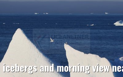 icebergs and morning view near Qeqertarsuaq, Greenland 06.08.2024