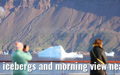 icebergs and morning view near Qeqertarsuaq, Greenland 06.08.2024