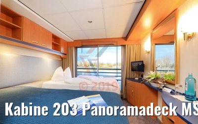 Kabine 203 Panoramadeck MS Sans Souci nach Renovierung mit Spots und Einzelbelegung
