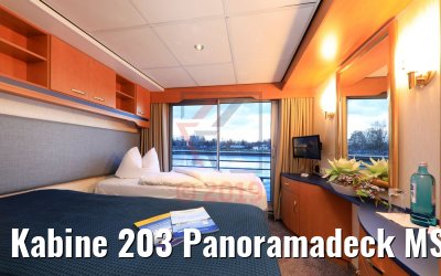 Kabine 203 Panoramadeck MS Sans Souci nach Renovierung, ohne Spots, Bett einzel.