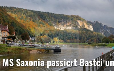 MS Saxonia passiert Bastei und Stadt Wehlen 20.10.2016