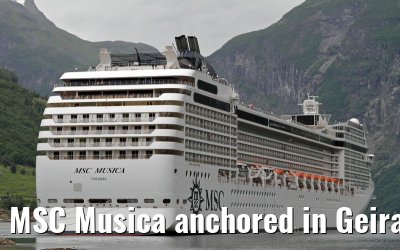MSC Musica anchored in Geirangerfjord 03. July 2013