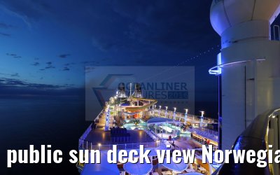 public sun deck view Norwegian Epic at dusk