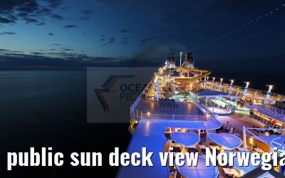 public sun deck view Norwegian Epic at dusk