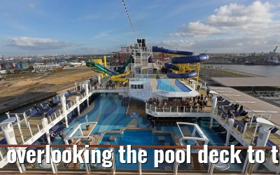 overlooking the pool deck to the stern of the ship