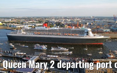 Queen Mary 2 departing port of Hamburg, 24. August 2013