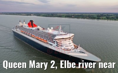 Queen Mary 2, Elbe river near Glueckstadt 21.06.2019