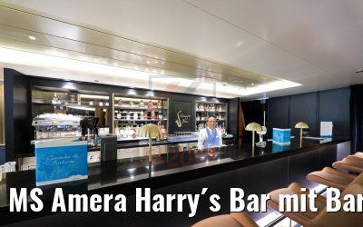 MS Amera Harry´s Bar mit Barkeeper abends