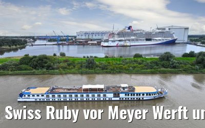 Swiss Ruby vor Meyer Werft und Carnival Jubilee 10.08.2023