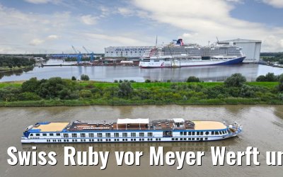 Swiss Ruby vor Meyer Werft und Carnival Jubilee 10.08.2023