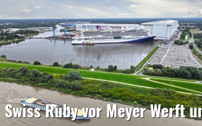 Swiss Ruby vor Meyer Werft und Carnival Jubilee 10.08.2023