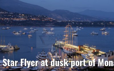 Star Flyer at dusk port of Monaco 21.09.2015