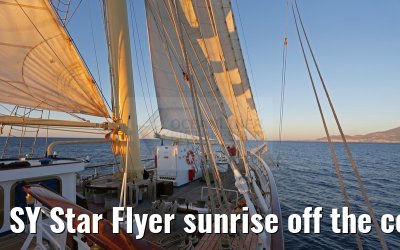 SY Star Flyer sunrise off the coast of Monaco 21.09.2015