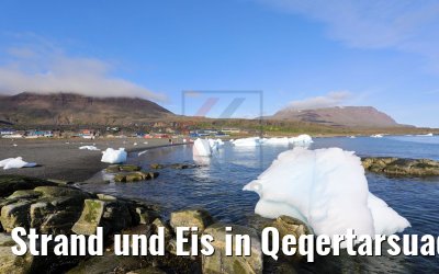 Strand und Eis in Qeqertarsuaq, Groenland