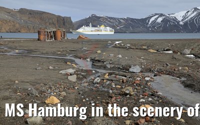 MS Hamburg in the scenery of the Whalers Bay, Antarctica 07.01.2017