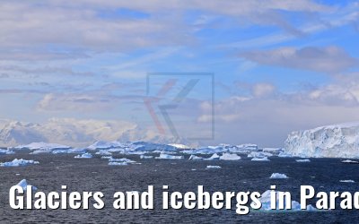 Glaciers and icebergs in Paradise Harbor Antarctica 08.01.2017