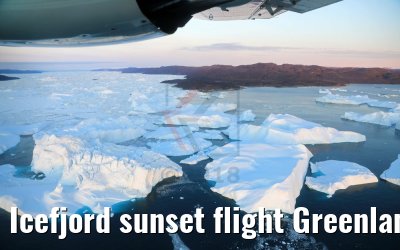 Icefjord sunset flight Greenland