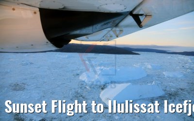 Sunset Flight to Ilulissat Icefjord, Greenland
