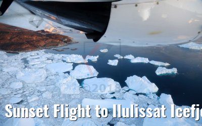 Sunset Flight to Ilulissat Icefjord, Greenland