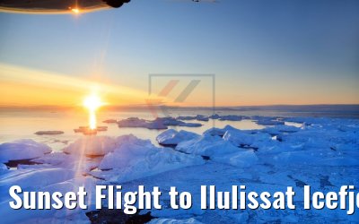 Sunset Flight to Ilulissat Icefjord, Greenland