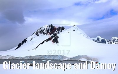 Glacier landscape and Damoy Hut in Dorian Bay, Wiencke Island Antarctica 09.01.2017