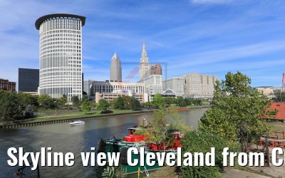 Skyline view Cleveland from Cuyahoga river 05.10.2019