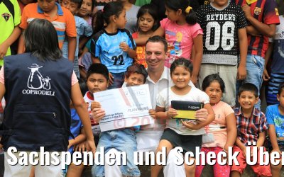 Sachspenden und Scheck Übergabe Plantours Kreuzfahrten Coprodeli Stiftung in Lima Peru