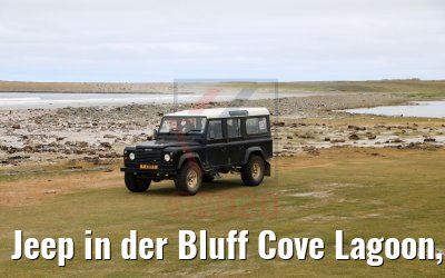 Jeep in der Bluff Cove Lagoon, Falkland Inseln 09.02.2020