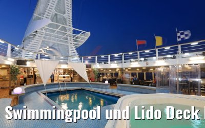 Swimmingpool und Lido Deck MS Ocean Majesty abends