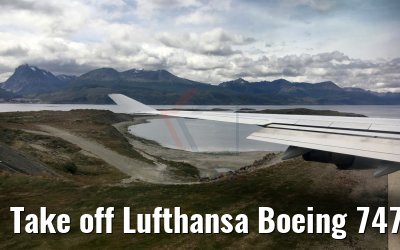 Take off Lufthansa Boeing 747-400 Ushuaia airport 14.01.2017 (iPhone photo)