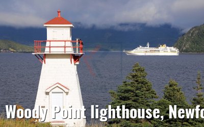 Woody Point lighthouse, Newfoundland and MS Hamburg