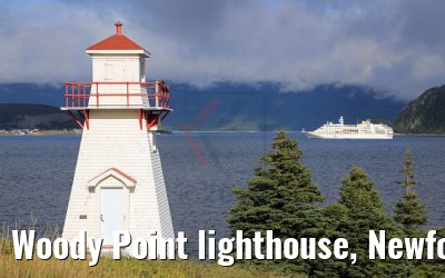 Woody Point lighthouse, Newfoundland and MS Hamburg