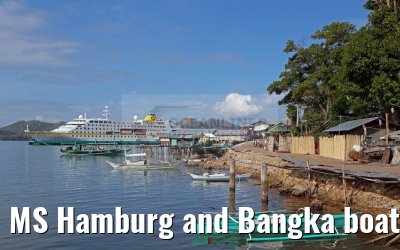 MS Hamburg and Bangka boats, fishing village near Coron, Philippines