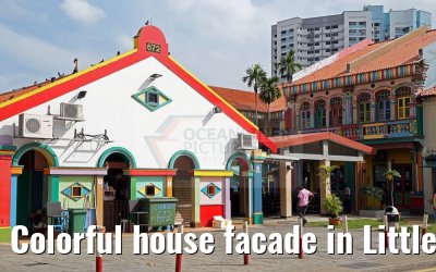 Colorful house facade in Little India, Singapore 22.02.2016