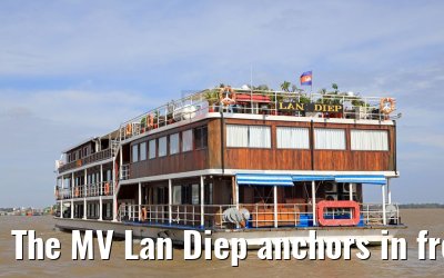 The MV Lan Diep anchors in front of the city My Tho in Vietnam 08.04.2017